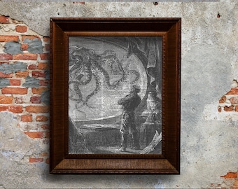 20,000 Leagues Under the Sea Art: Captain Nemo & Giant Squid Dictionary Print