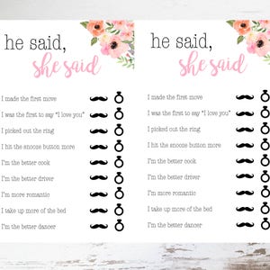 Bridal Shower Game // He Said, She Said