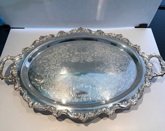 Vintage Towle Silverplate Large Footed Oval Serving Tray with Handles