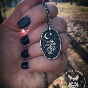 Handmade Sterling Silver Leaf, Moon & Stars Pendant Necklace