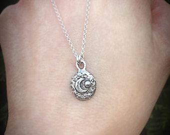 Handgefertigte Sterling Silber Mond und Stern Anhänger Halskette