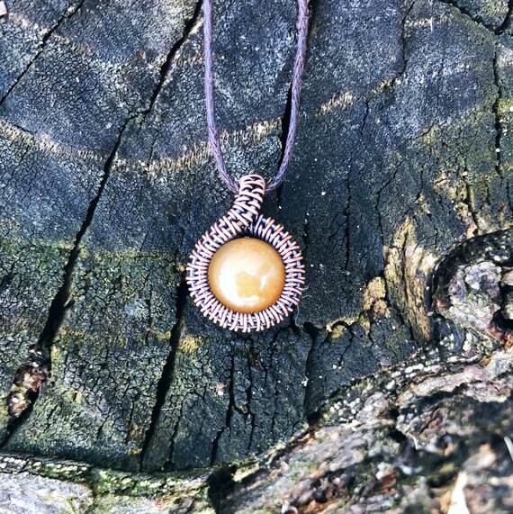 Moonstone with Garnet Accent Handmade With Love Oxidized Copper Wire Wrapped Pendant