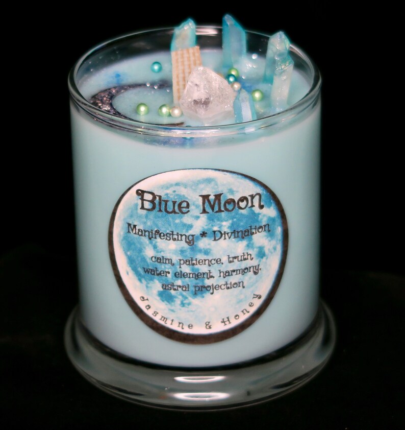 Blue Moon Candle Jasmine Honey Scent Luxury Wax Crystal Etsy