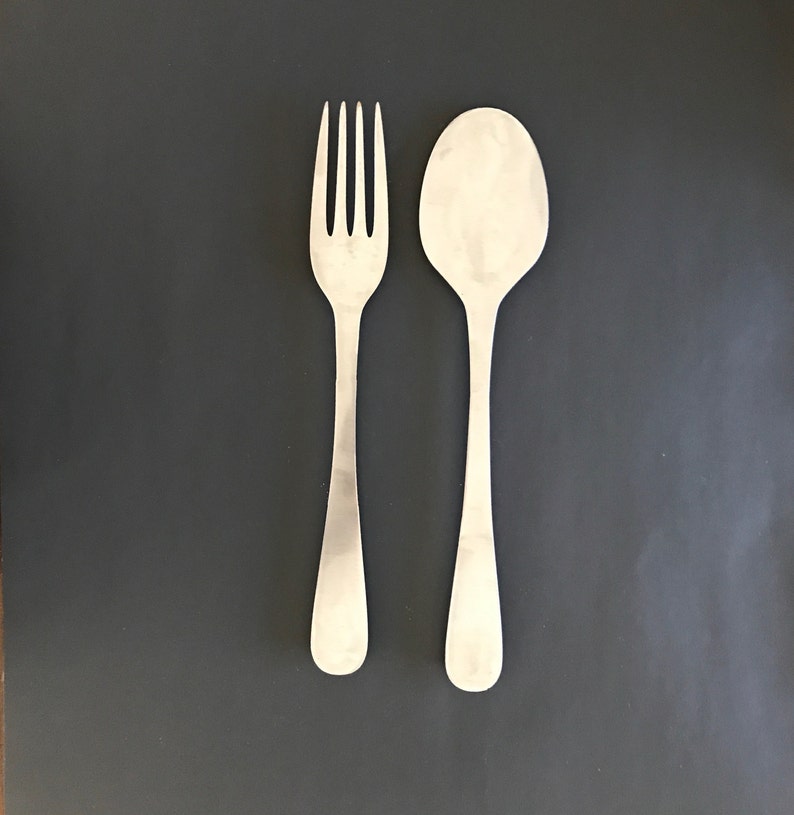 Brushed Stainless Steel Fork Knife Spoon Kitchen Wall Art image 0