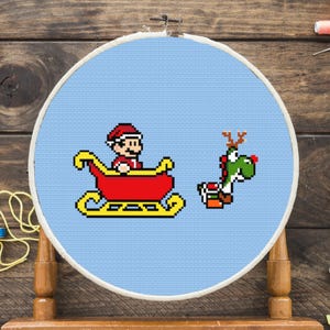 Weihnachtsmann Mario mit Yoshi Kreuzstichmuster