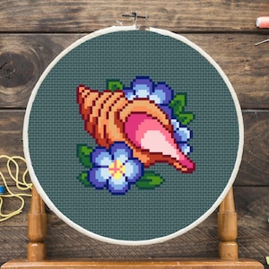 Floral Shell Cross Stitch Pattern