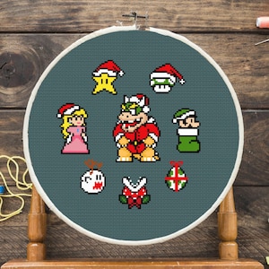 Mario Christmas Characters Cross Stitch Pattern
