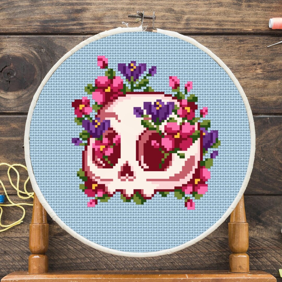 Floral Skull Cross Stitch Pattern - Etsy