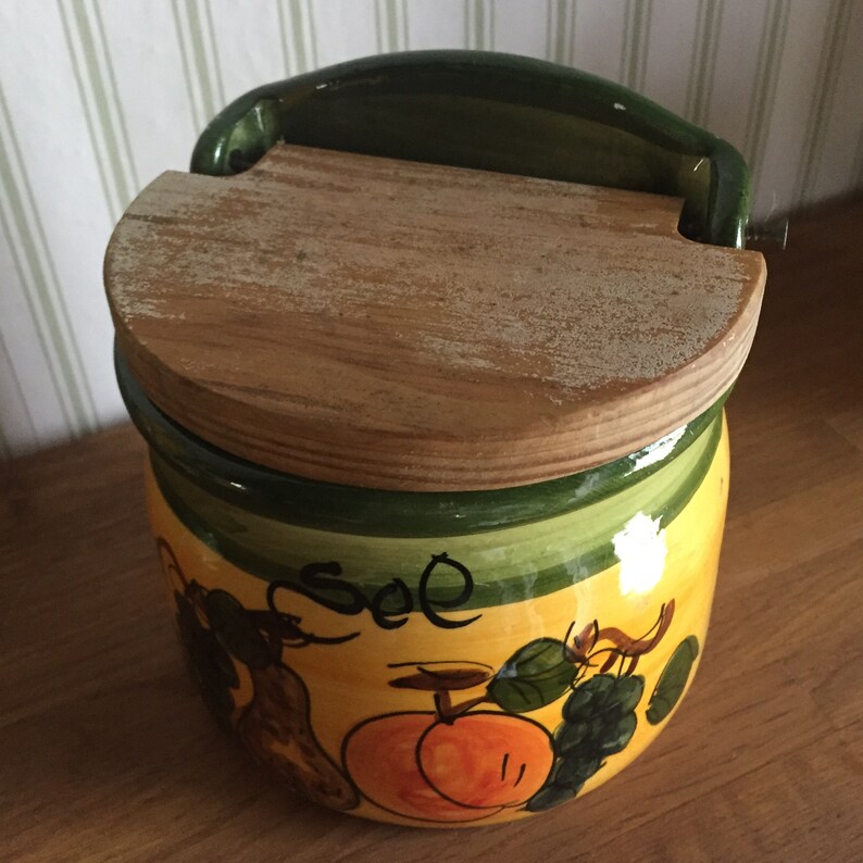 Vintage Provençal Ceramic Salt Cellar Box with Wooden Lid in Etsy