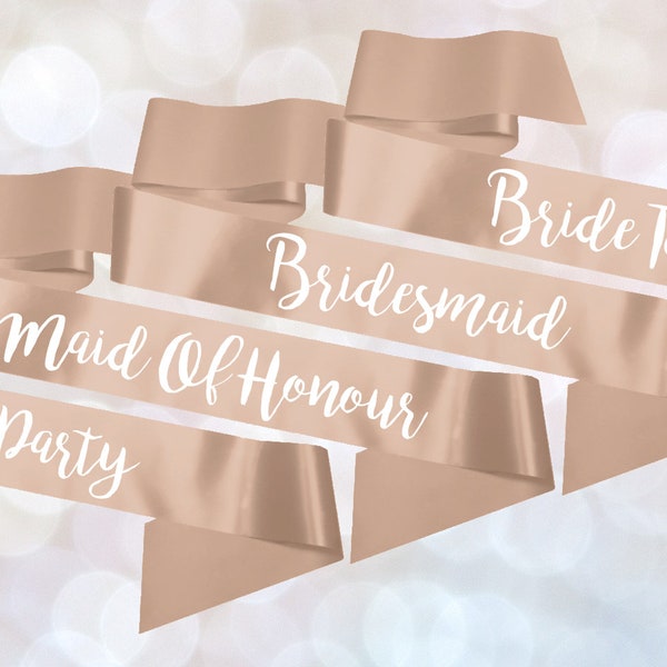 Personalised Wedding Hen Party Satin Ribbon Rhinestone Sash Rose Gold - also great for baby shower and birthday events