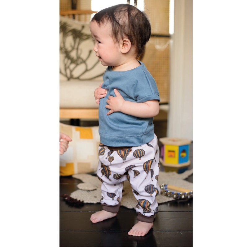 Harem Style Baby, Toddler & Child Trousers Organic Cotton jersey in a Sand Balloons print 'Grow with Me' image 4