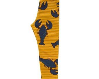 Blue Lobsters on Gold Leggings in Organic Cotton Jersey