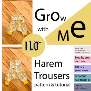 Grow with Me Harem Trousers Sewing Pattern and Tutorial 0m to 3-5y image 2