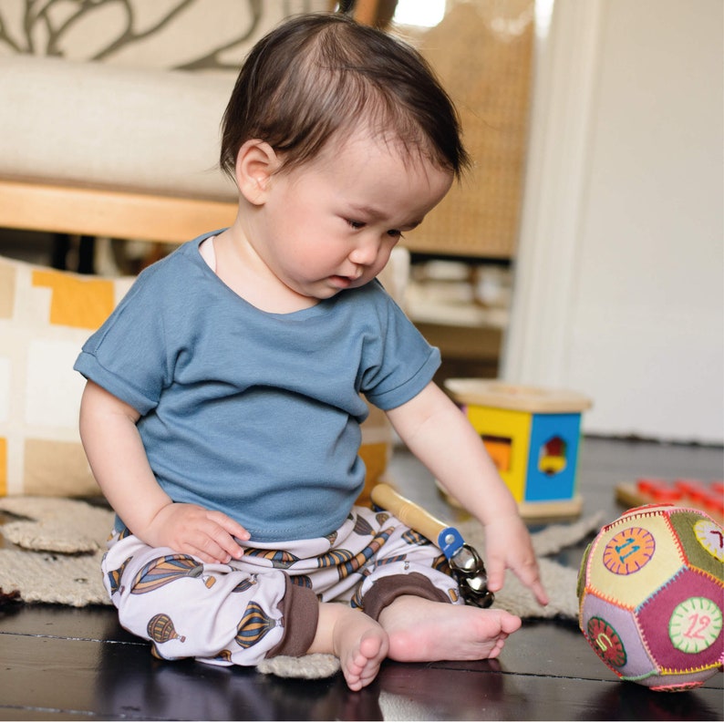 Harem Style Baby, Toddler & Child Trousers Organic Cotton jersey in a Sand Balloons print 'Grow with Me' image 3