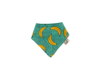 Bananas on Turquoise Organic Jersey Reversible Bib, with or without Taggy Frills