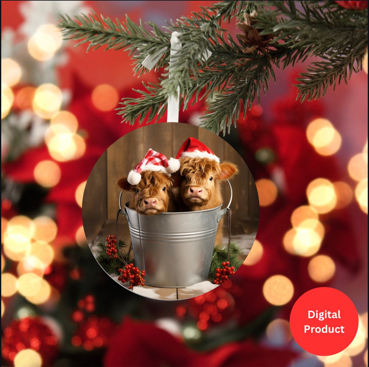 Highland Cow Christmas Ornaments for Sublimation, Baby Highland Cows