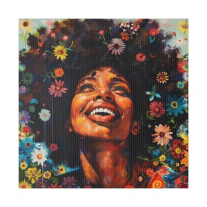 Afro woman| Black art| Pop Art Afro woman| Black art flowers wall decor| Modern home decor| Art Deco| African American art| Matte Canvas
