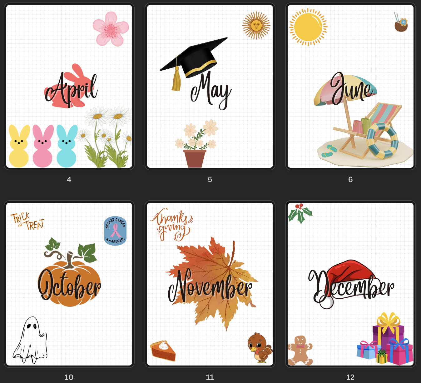 12 Monthly Cover Pages - Journal Title Pages in Color - Monthly Planner ...