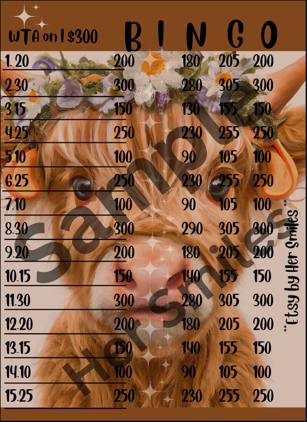 300 WTA Cow Bingo Board - Etsy