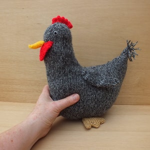 Hand Knitted Chickens, Black and White Hens, Knitted Farmyard Animals
