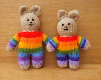 Rainbow Teddy Bear, Hand Knitted Soft Baby Gift, UKCA Tested