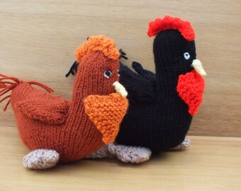 Hand Knitted Chickens, Black and Brown Hen, Knitted Farmyard Animals