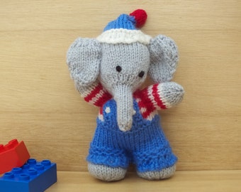 Hand Knitted Boy Elephant, Stuffed Small Soft Gifts for Young Children