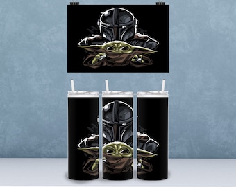Mandalorian inspired digital design, 20 oz skinny tumbler, sublimation or waterslide