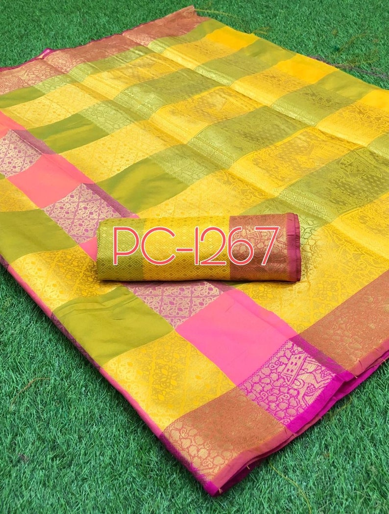 Free Shipping Multi-Colored Banarasi Art Silk Saree Beautiful Floral weaved Pattern Zari Indian Clothing Antique Sarong Wedding Wear 5 Yards