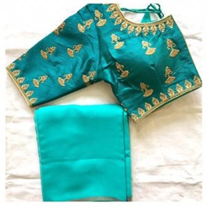 Saree Choli Crop Top Sari Wedding /& Party Wear Women Combo Free Shipping Ready Made Blouse with Saree Combo Floral Embroidered Blouse