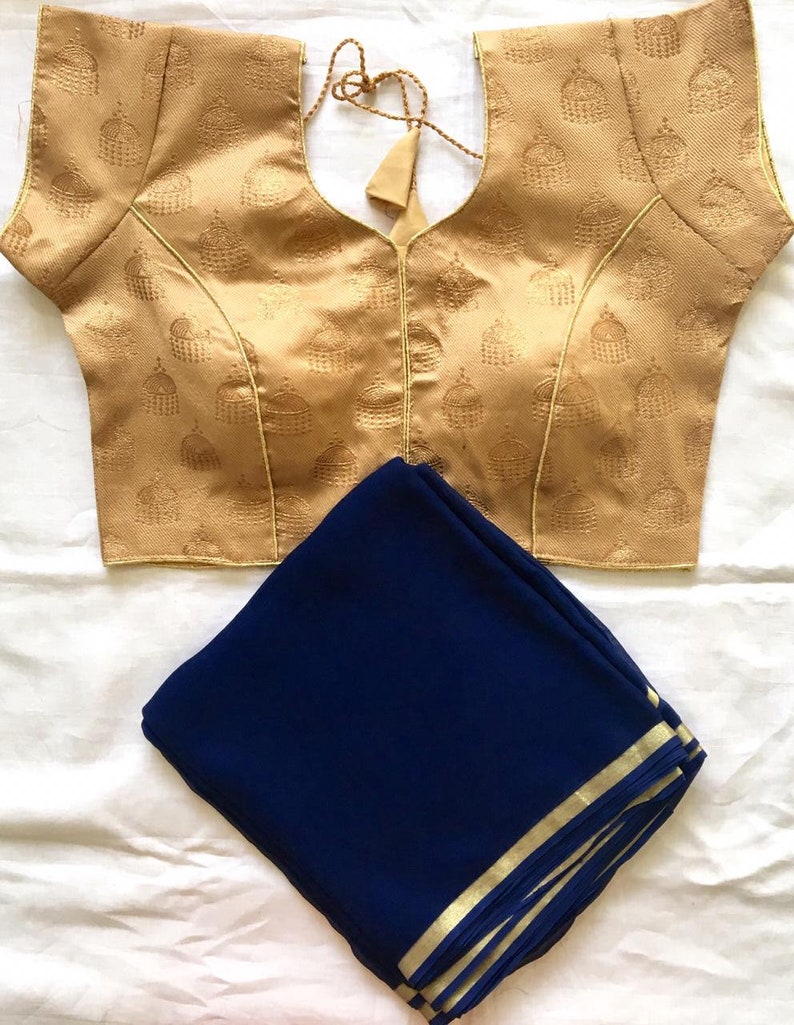 Combo Free Shipping Ready Made Blouse with Georgette Saree Combo Jhumka Weaved Blouse Saree Choli Crop Top Sari Wedding /& Party Wear Women