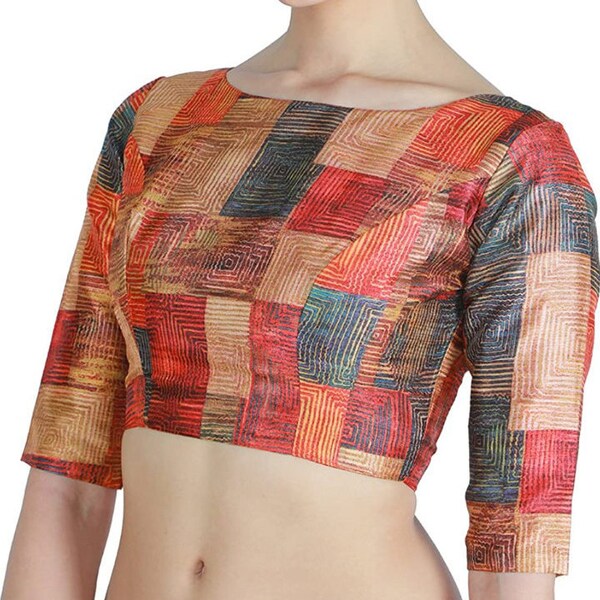 Multicolored 3/4 Sleeves Readymade Blouse Bridesmaid Blouse Boat Neck Blouse Readymade Saree Blouse Indian Tunic Top Choli Wedding Wear