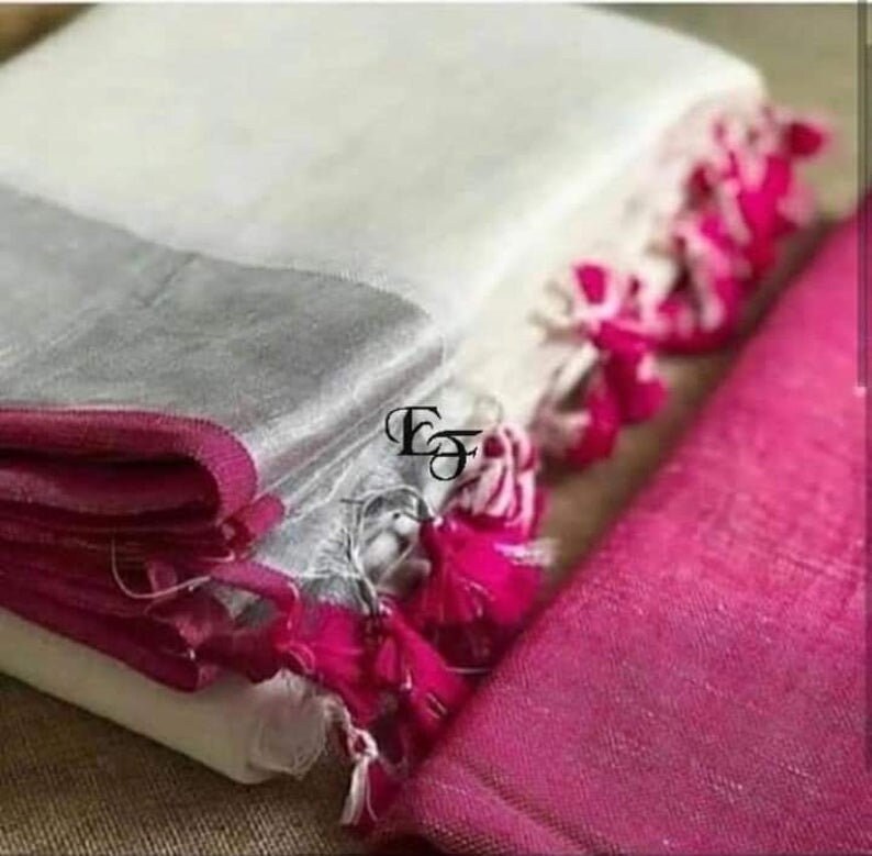 Organic Pure LINEN Saree Running Blouse Indian Clothing Linen Handloom Sarees Party Wear Wedding Bridal Sari Gifts for Her Women Clothing