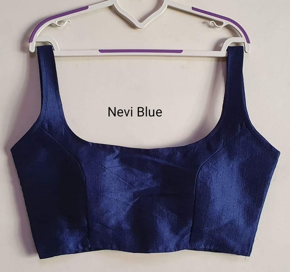 Navy Blue Solid Designer Readymade Art Silk Blouse Crop Top | Etsy