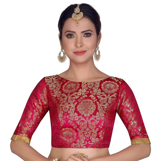 Womens Maroon Color Banglori Silk Deep Neck Sleevless Fancy Blouse For Sari