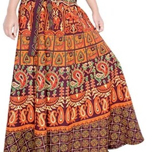 RAJASTHANI LOOK Ready Made Cotton Summer Lehanga Wrap Round Skirt Printed Fabric Women Ethnic Petticoat for Saree Skirt On Choli 38in Long.