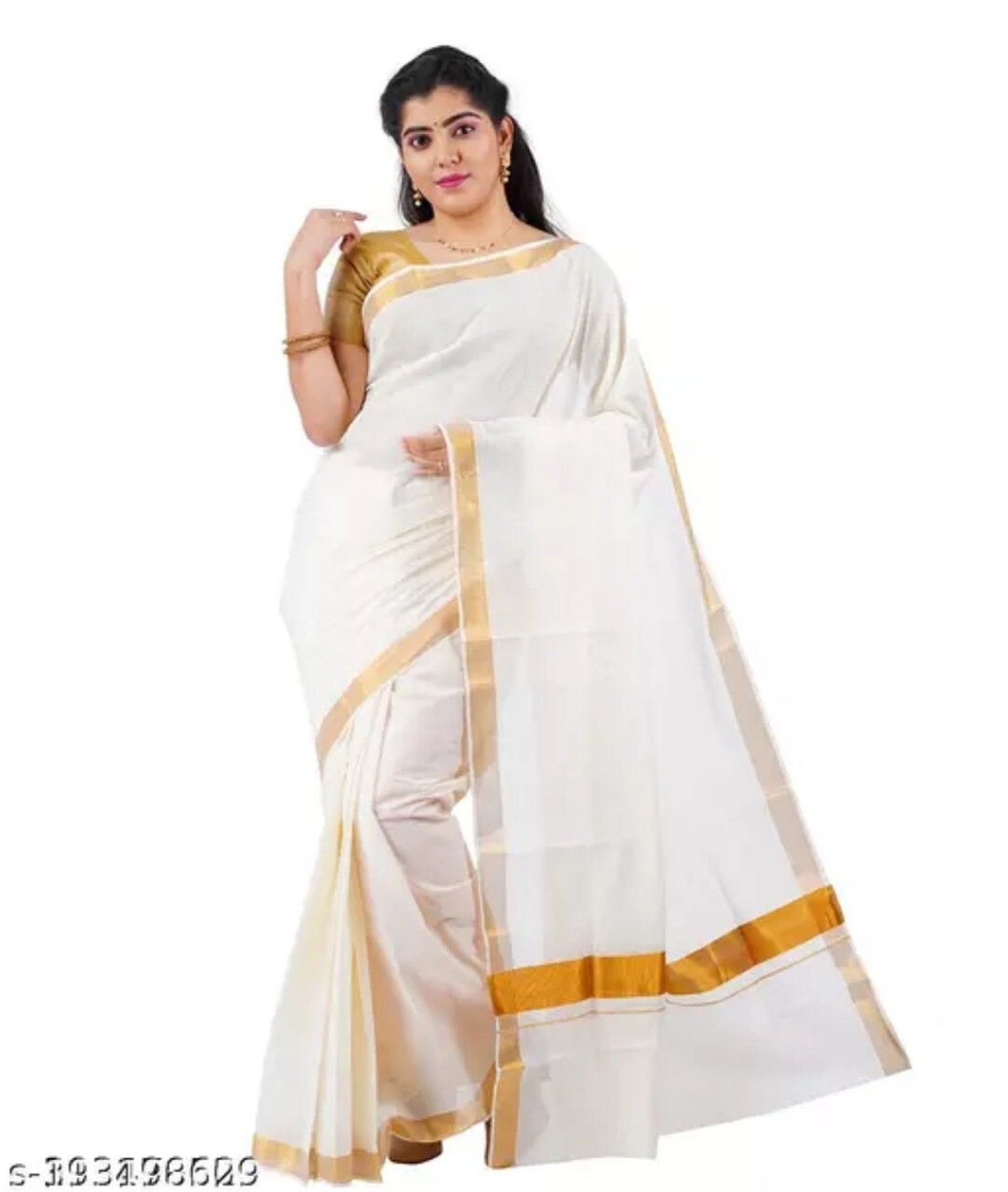 White And Golden Traditional Kerala Kasavu Cotton Saree Puja Kerala 