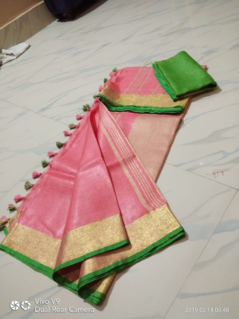 LINEN Saree Free Shipping Linen Saree with Running Blouse Indian Clothing Pure Linen Handloom Sarees Linen Organic Sari Linen Handmade Saree