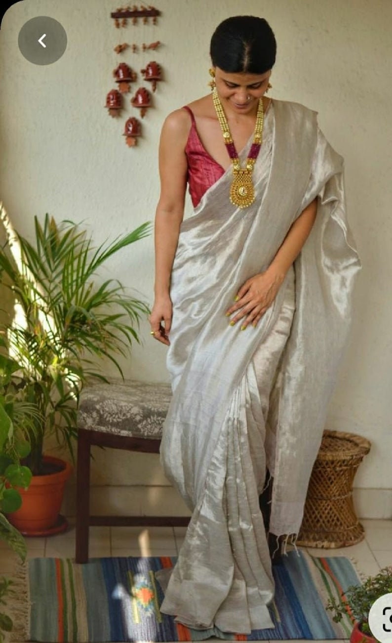 Tissue LINEN Saree Pure Tissue Saree 