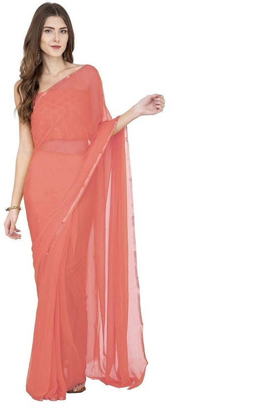 Buy Peach Beautiful Solid Plain Designer SOLID Color Fancy Georgette Plain  Saree Solid Sari Scrap 5.5 Meter Online in India 