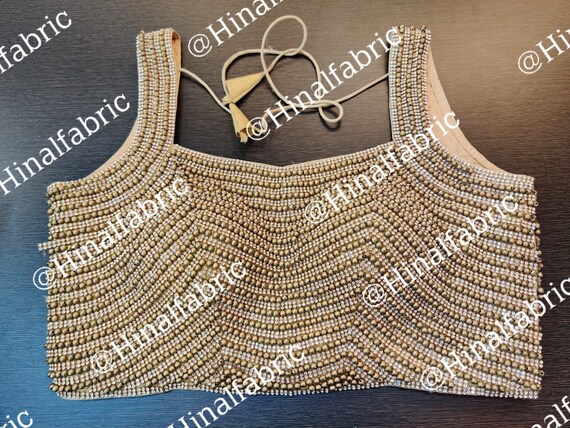 Golden Readymade Stitch Heavy Wedding Blouse Silk Party wear Saree Blouse  Fabric craft Tunic Top Beaded Work sari Choli Women Indian HF