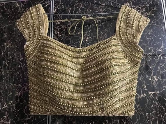 Buy Golden Readymade Stitch Heavy Wedding Blouse Silk Party Wear Saree  Blouse Fabric Craft Tunic Top Latest Beaded Work Sari Choli Women Indian  Online in India 