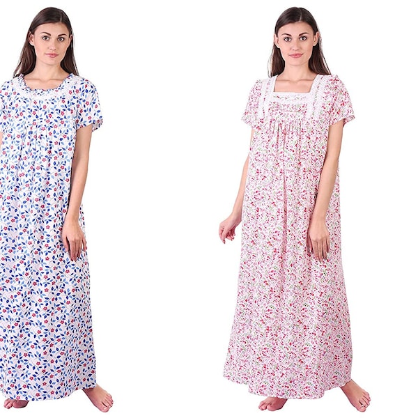 COMBO OF 2 NIGHTY Women's Clothing Soft Cotton Nighty/Nightwear/Night Dress/Sleepwear / Cotton Nighty For Women/ Fabric/ Craft/ Night Gown