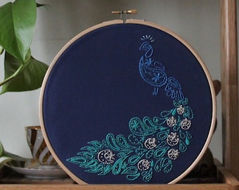 Peacock Embroidery Kit, Craft Kit for Beginners, Paisley Hoop Art, Modern Needlework Set, Animal Lovers Gift, DIY embroidery pattern