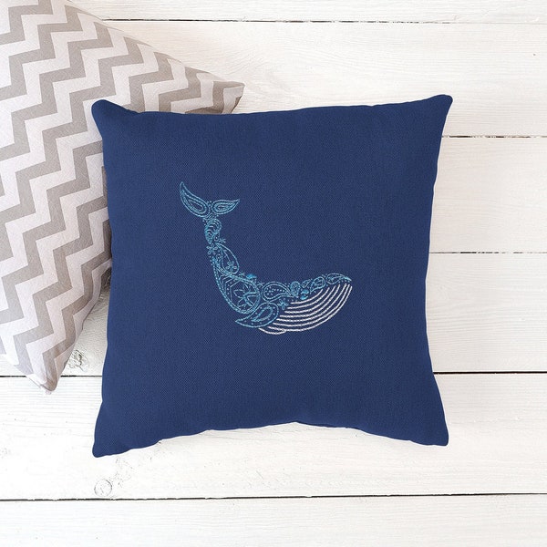 Blue Whale Cushion Embroidery Kit, Craft Kit for Beginners, Paisley Hoop Art, DIY Cushion Cover, Modern Needlework, Hand Embroidery Kit