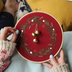 Christmas Wreath Embroidery Kit, Craft Kit for Beginners, Paisley Hoop Art, Modern Needlework Set, Christmas Gift, DIY embroidery pattern image 1