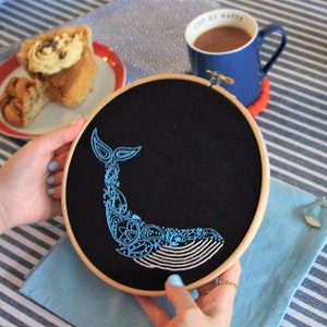 Whale Embroidery Kit, Craft Kit for Beginners, Paisley Hoop Art, Modern Needlework Set, Animal Lovers Gift, DIY embroidery pattern image 6