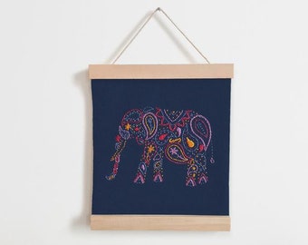 Elephant Banner Embroidery Kit, Craft Kit for Beginners, Paisley tapestry Art, DIY banner kit, Modern Needlework, Hand Embroidery Kit