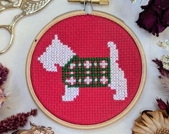 Beginner Cross Stitch Kit, Mini Scottie Dog 3" Craft Gift Set