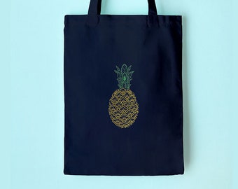 Pineapple Embroidery Tote Kit, Craft Kit for Beginners, Paisley Hoop Art, DIY Tote Bag, Modern Needlework, Hand Embroidery Kit